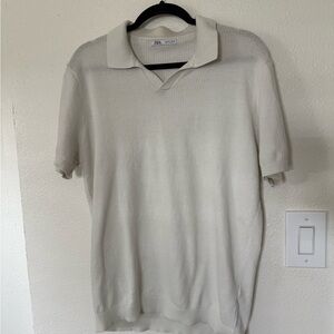 Zara Cream Polo Shirt Classic Knit Design